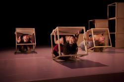 Trio backbends in cubes danceability by Michael Kevin Daly